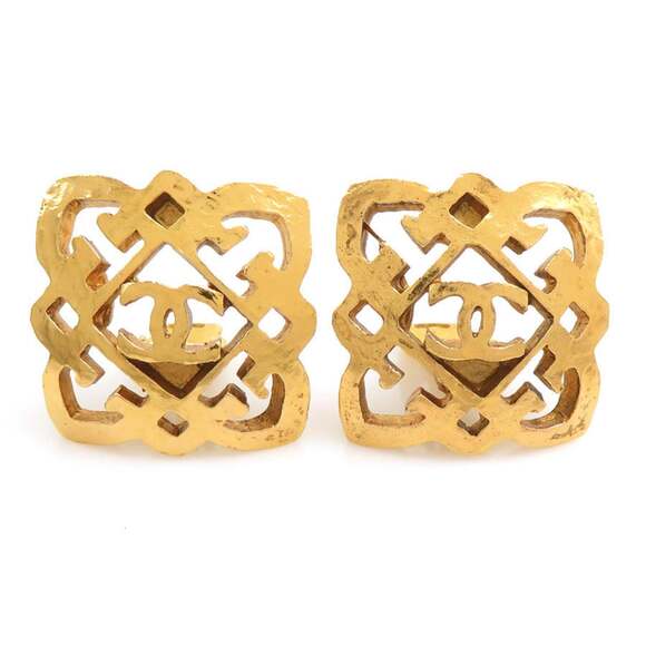 CHANEL Authentic Gold Logo Earrings